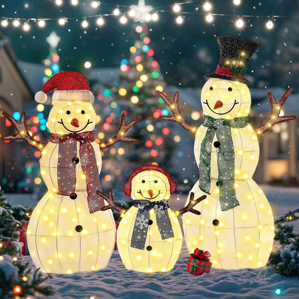Muñeco de nieve de 43 pulgadas iluminado para decoraciones navideña...