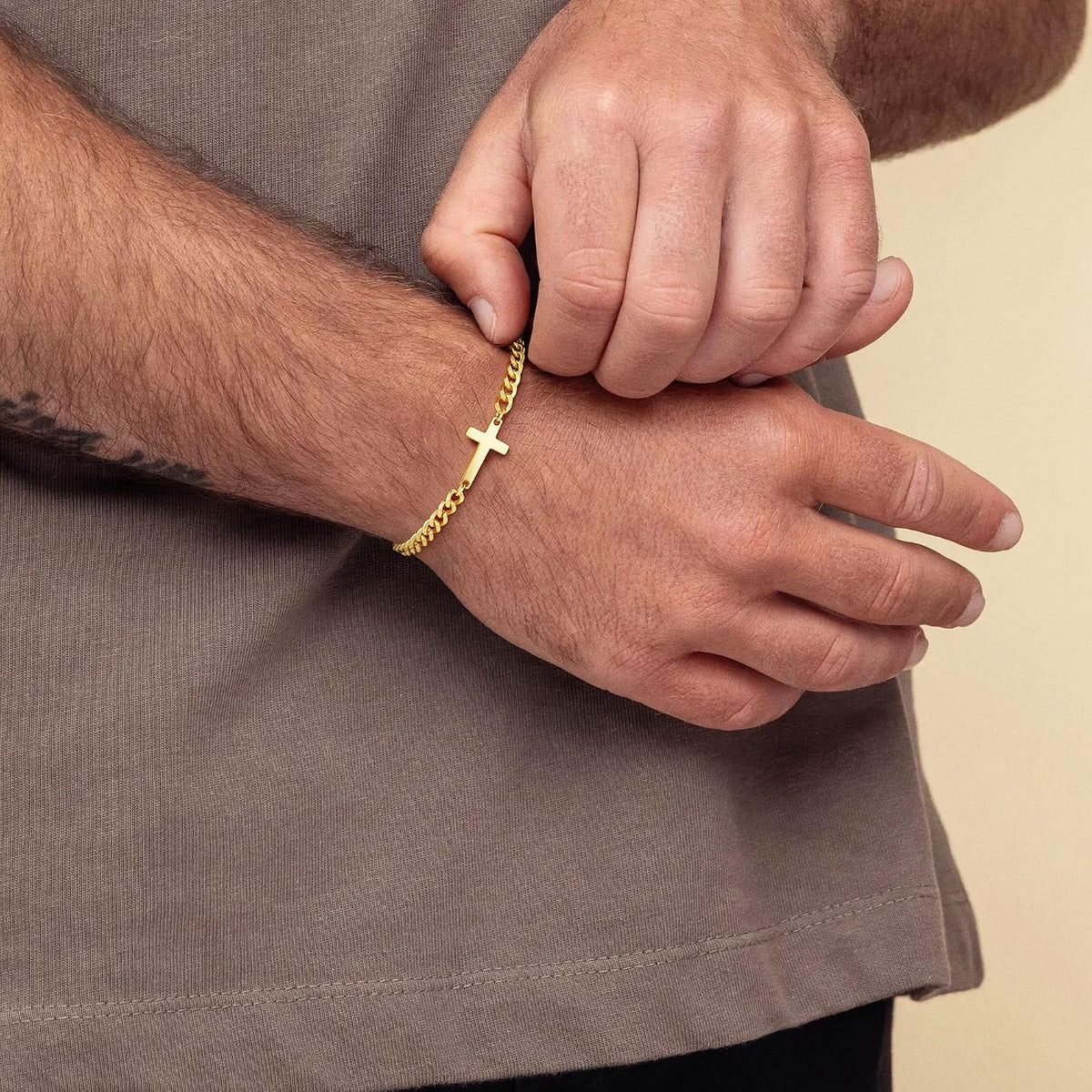 M MOOHAM Pulsera de cruz chapada en oro\/plata de 14 quilates para...