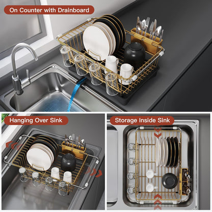 JASIWAY Escurridor de platos dorado en fregadero con escurridor y s...