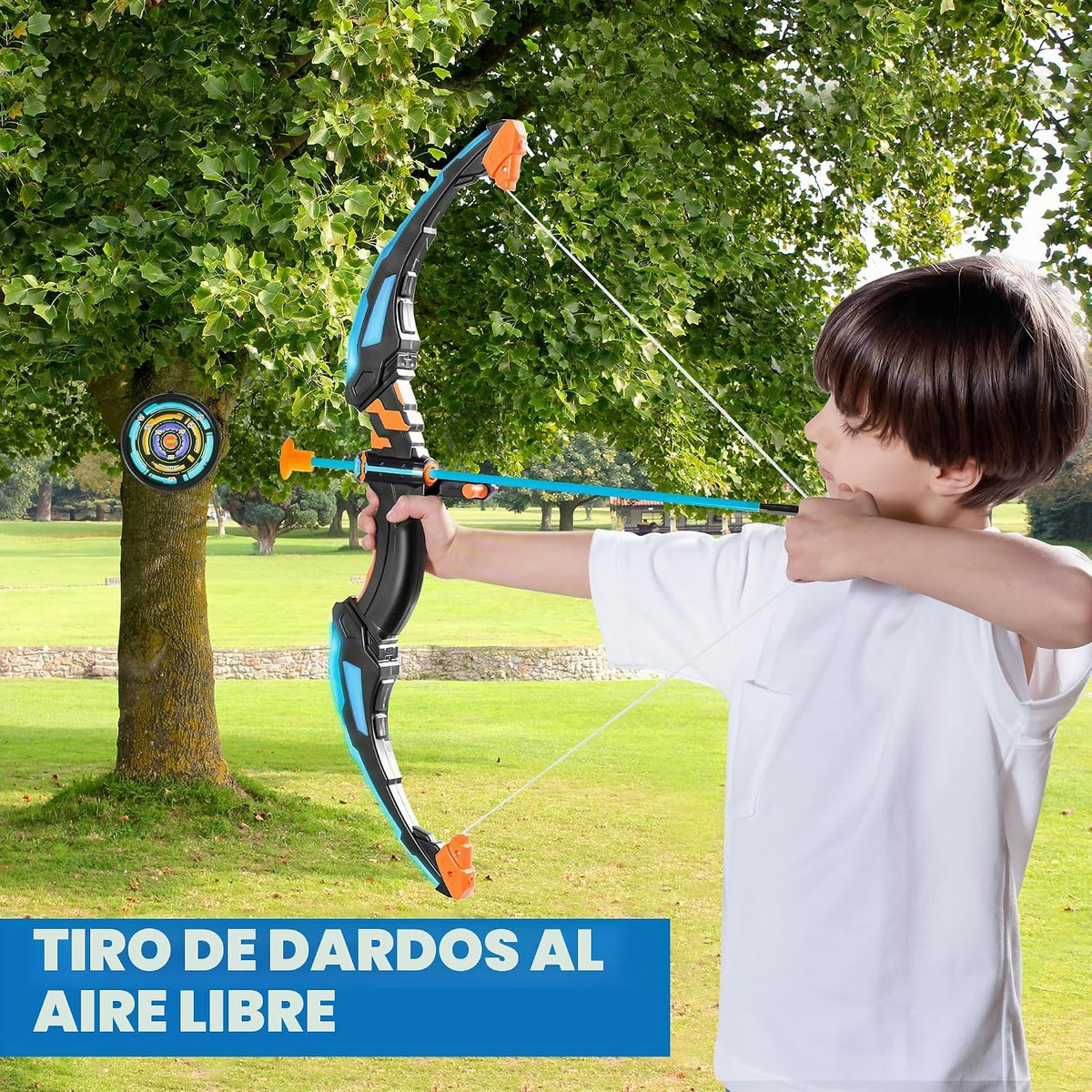 JOYIN - Arco y flecha LED para niños, juego de juguetes de tiro con...