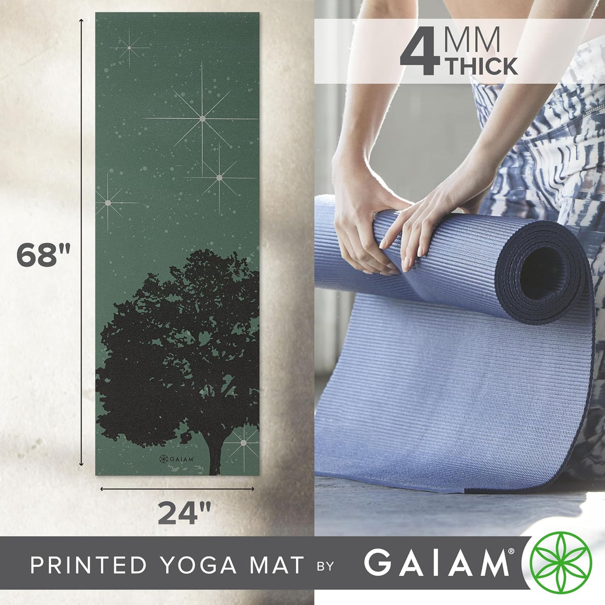 Gaiam - Tapete de yoga con estampado, antideslizante para ejercicio...