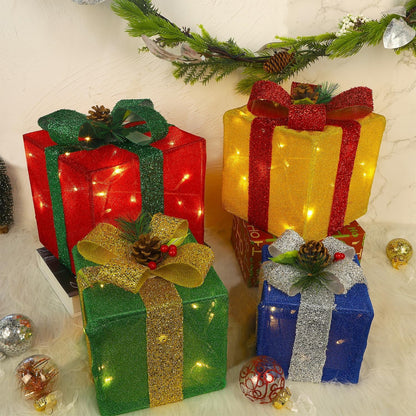 Juego de 4 cajas decorativas de regalo iluminadas para Navidad, caj...