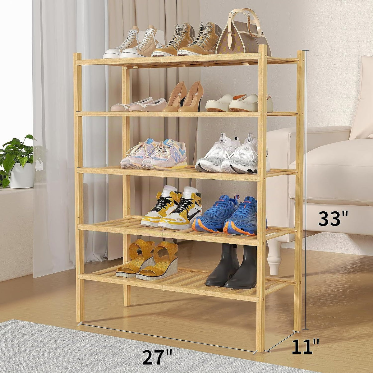 ROMGUAR CRAFT Zapatero de bambú de 5 niveles para closet independie...