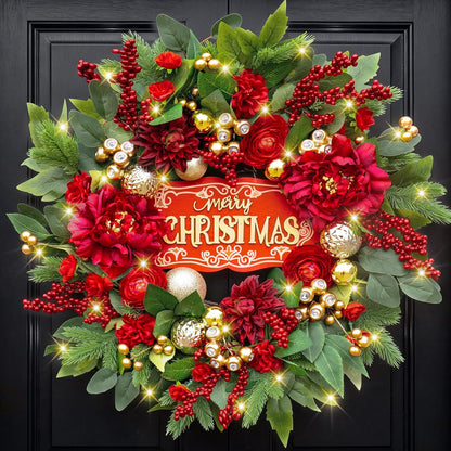 Coronas de Navidad para puerta delantera, corona de Navidad de 24 p...