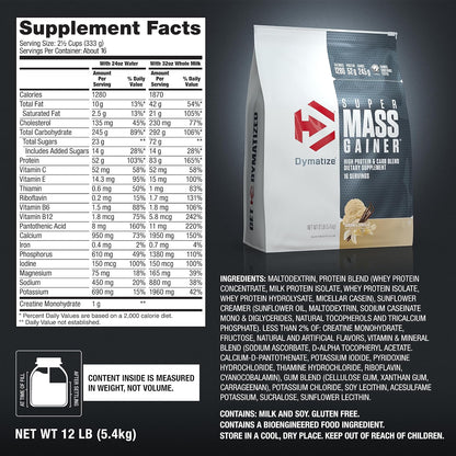 Dymatize Super Mass Gainer, 1.83 oz de proteína en polvo, vainilla...