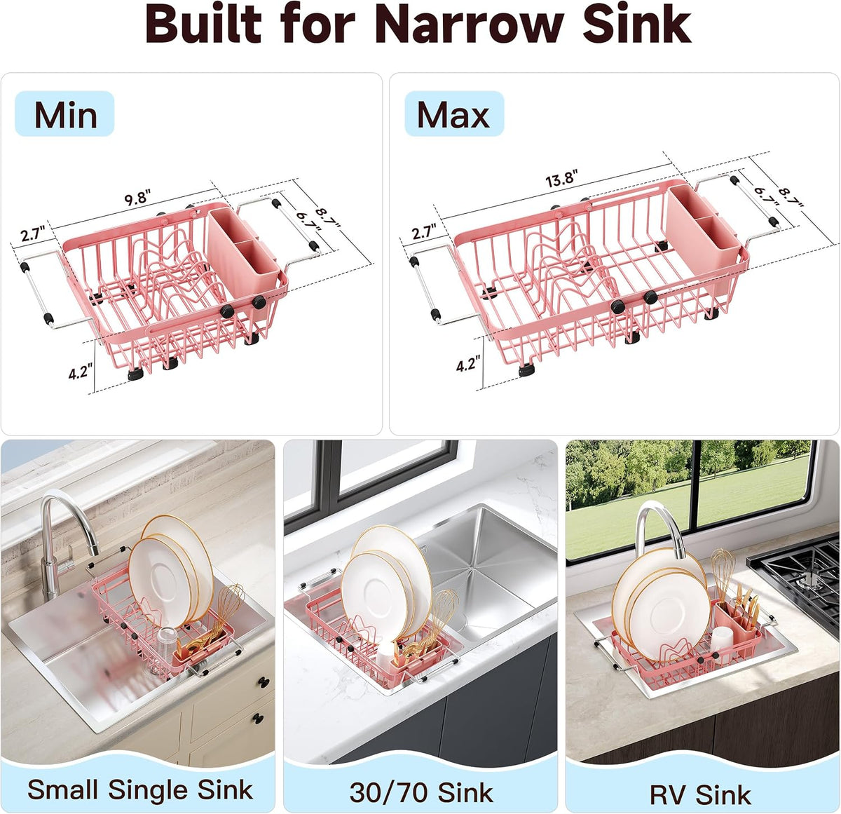 JASIWAY Mini escurridor de platos rosa para apartamentos compactos,...