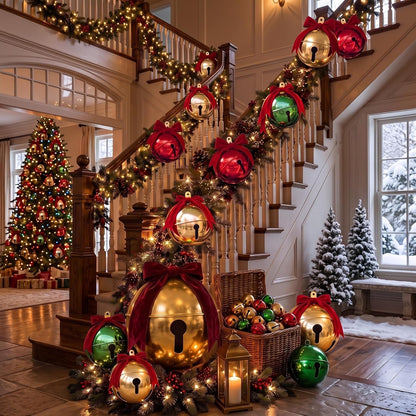 7 bolas inflables de Navidad con lazos de terciopelo, cascabeles gi...