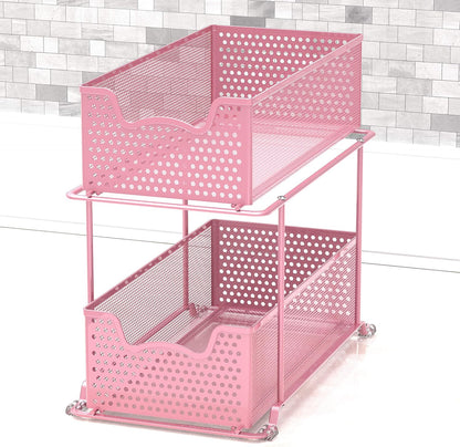 Simple Houseware Cajón organizador de 2 niveles, color rosa