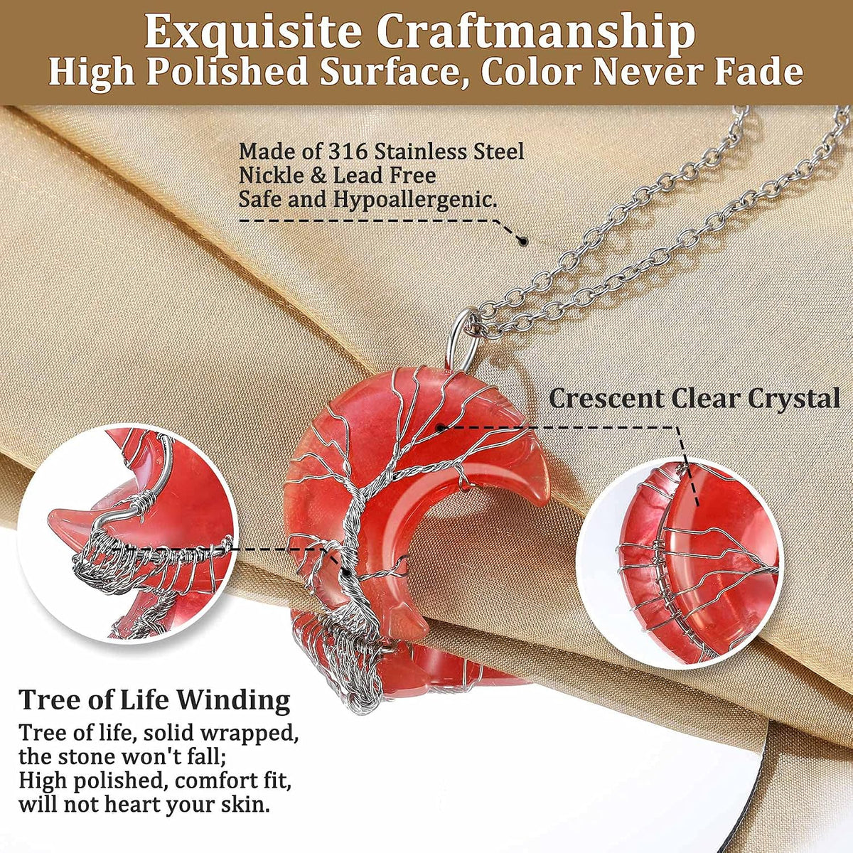 Bestyle Collar de cristal curativo envuelto en árbol de la vida, co...