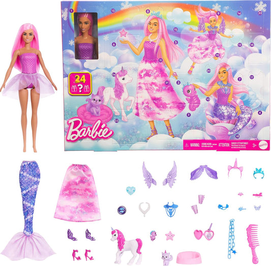 Barbie Calendario de Adviento con muñeca con accesorios de fantasía...