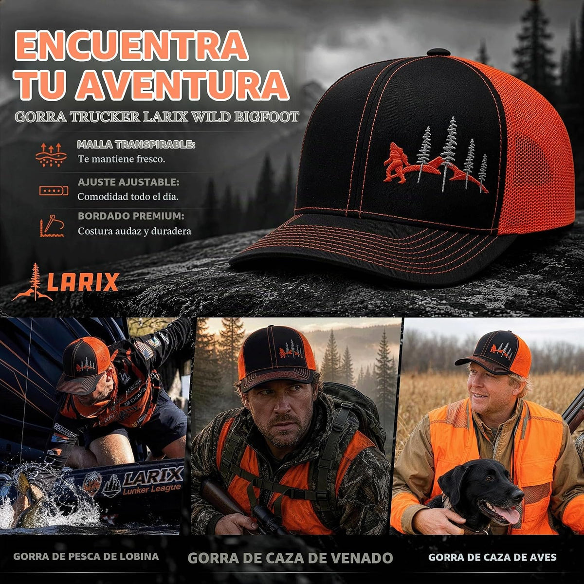 LARIX Trucker Hat Men - Gorra Snapback con parte trasera de malla t...