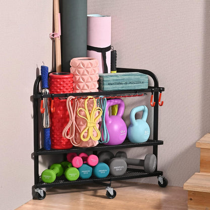 PLKOW Estante de almacenamiento para gimnasio en casa con ruedas, e...