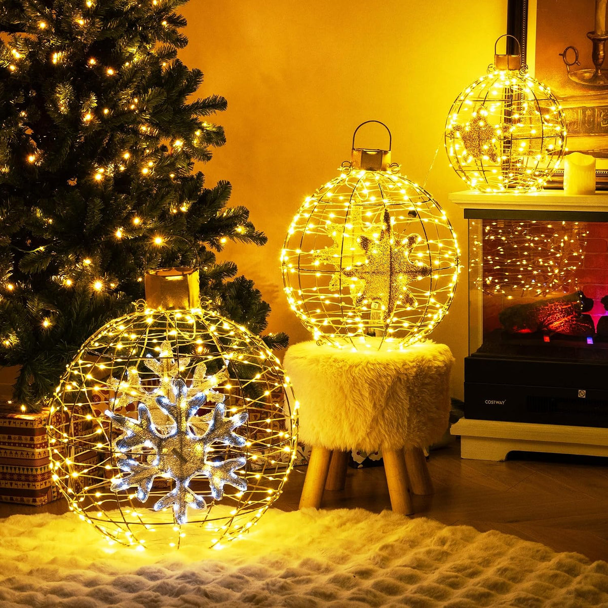 Tangkula - Paquete de 3 bolas de Navidad con luces LED, esfera de m...