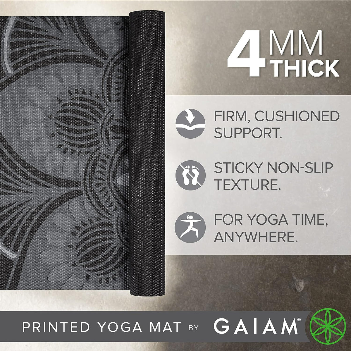 Gaiam - Tapete de yoga con estampado, antideslizante para ejercicio...