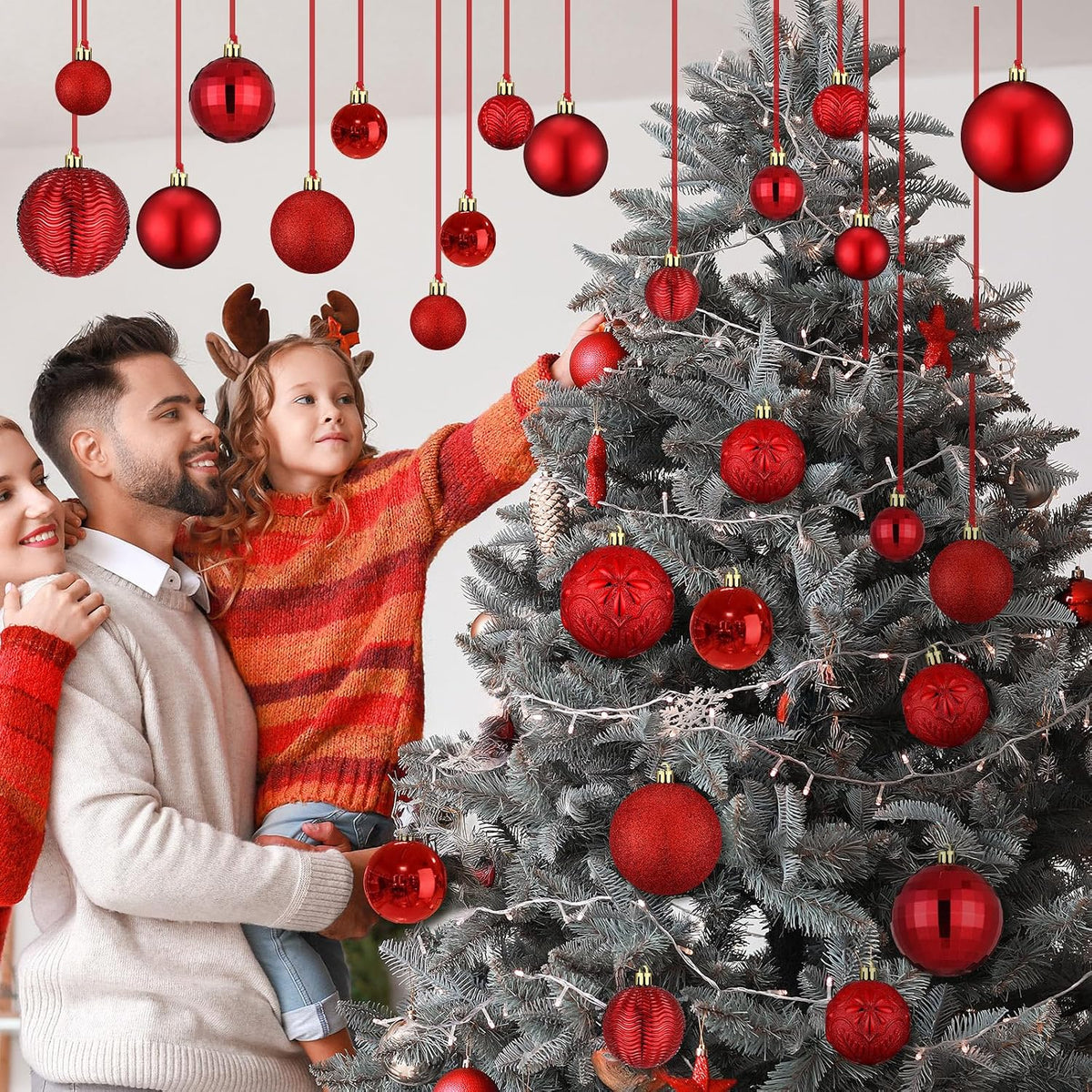 Relaxgiant - 36 bolas de Navidad para techo, color rojo | Tamaños s...