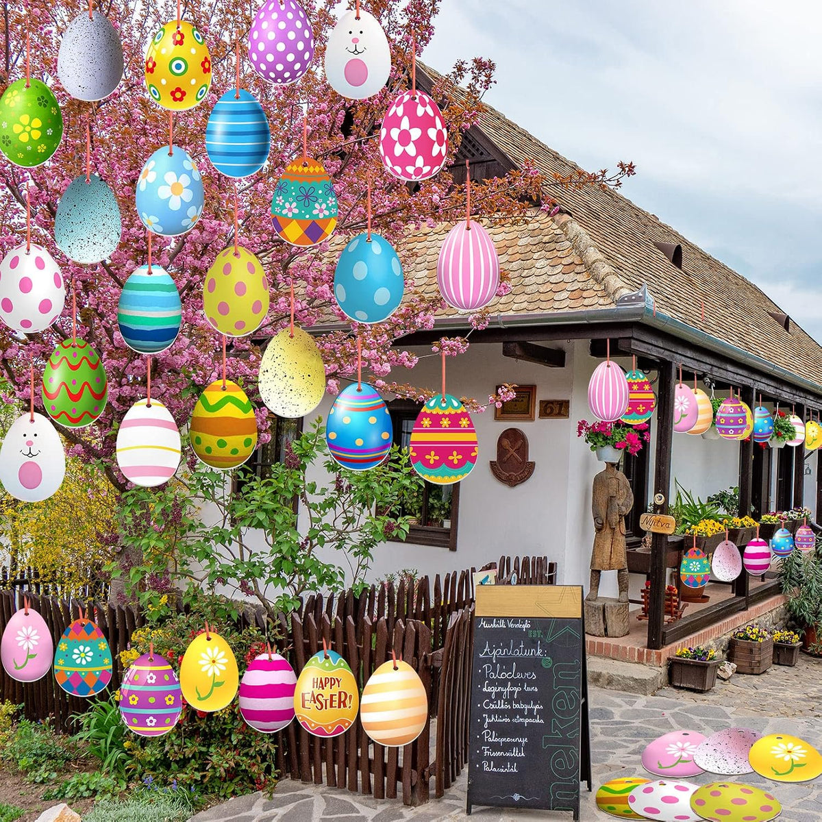 Rtteri 30 piezas de huevos de Pascua al aire libre colgantes colori...