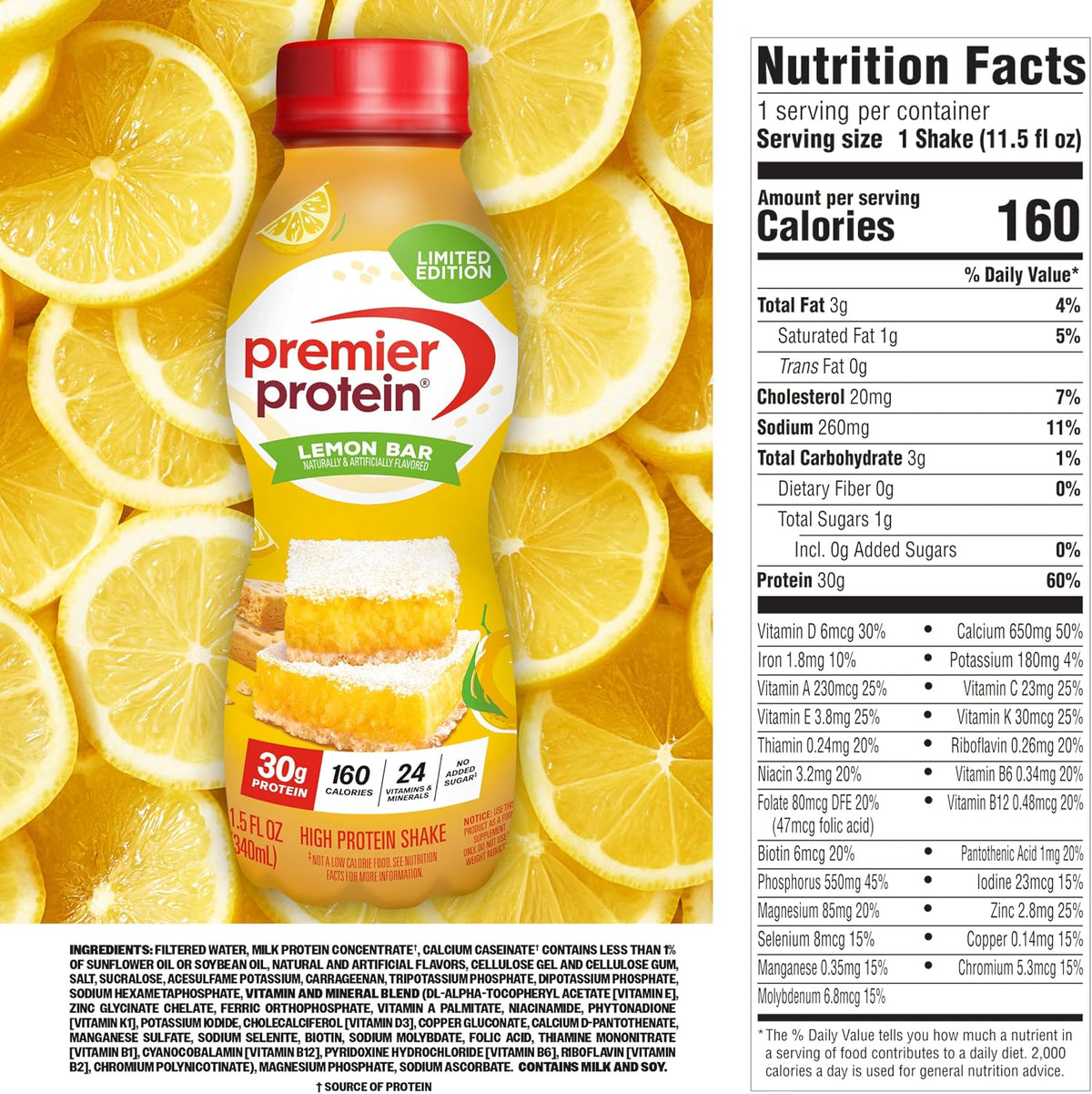 Premier Protein Edición Limitada Batido de 1.06 oz, barra de limón...