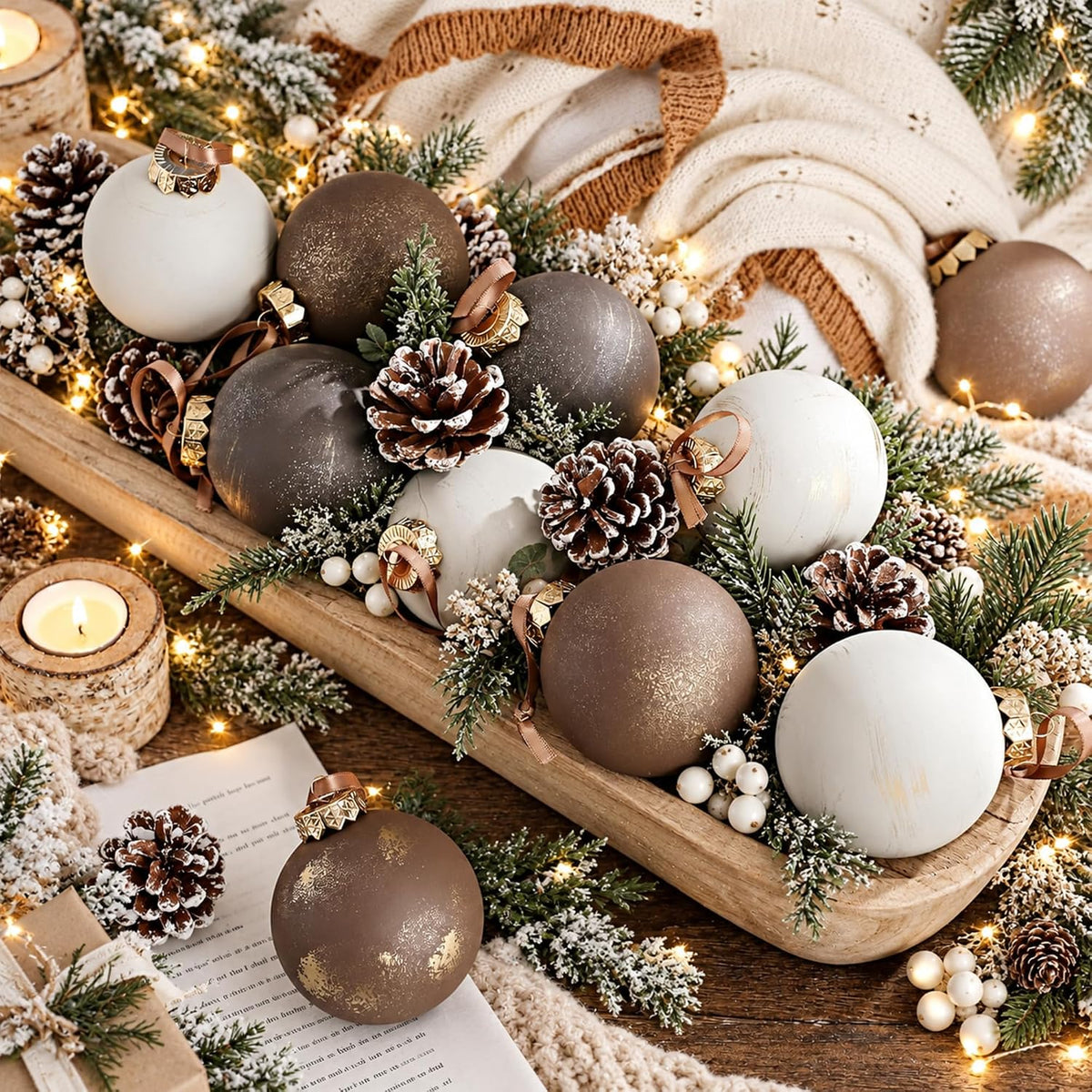 Yunlly - 12 adornos de Navidad neutros 2026, color bronce gris pard...