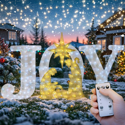 Decoración de letrero de alegría iluminado de Navidad con temporiza...