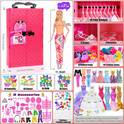 iBayda Juego de 139 piezas de muñeca y armario de moda de 11.5 pulg...