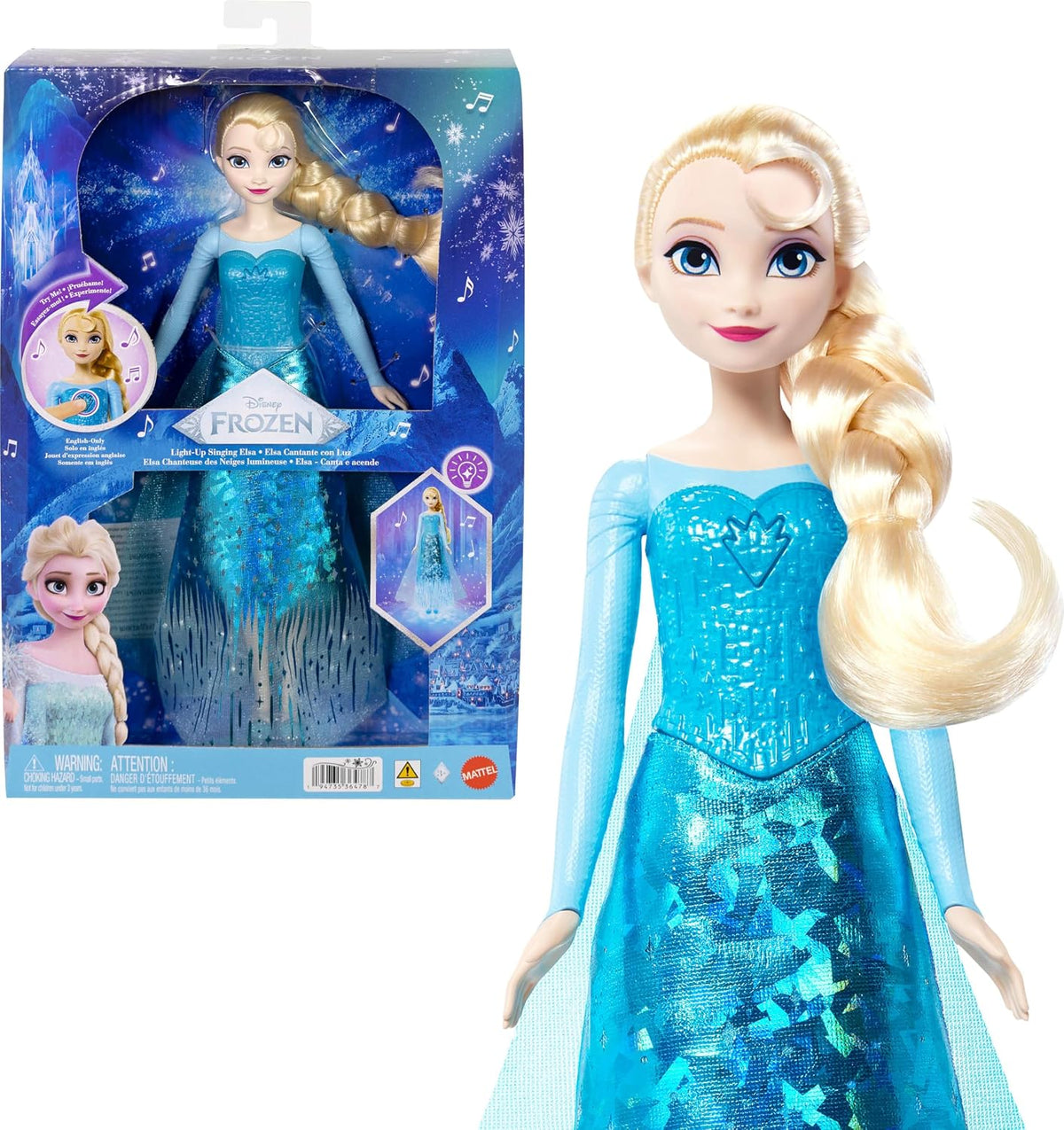 Mattel Muñeca Elsa cantante de Frozen de Disney con luces y música,...