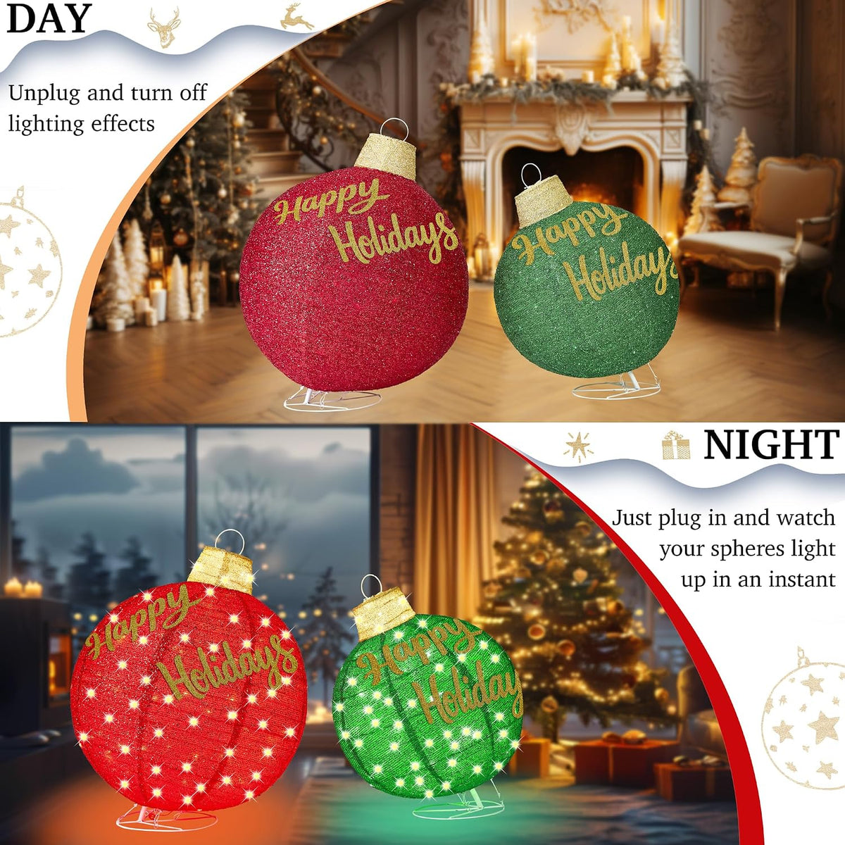 Juego de 2 adornos navideños iluminados de 3 pies, ampliables para...