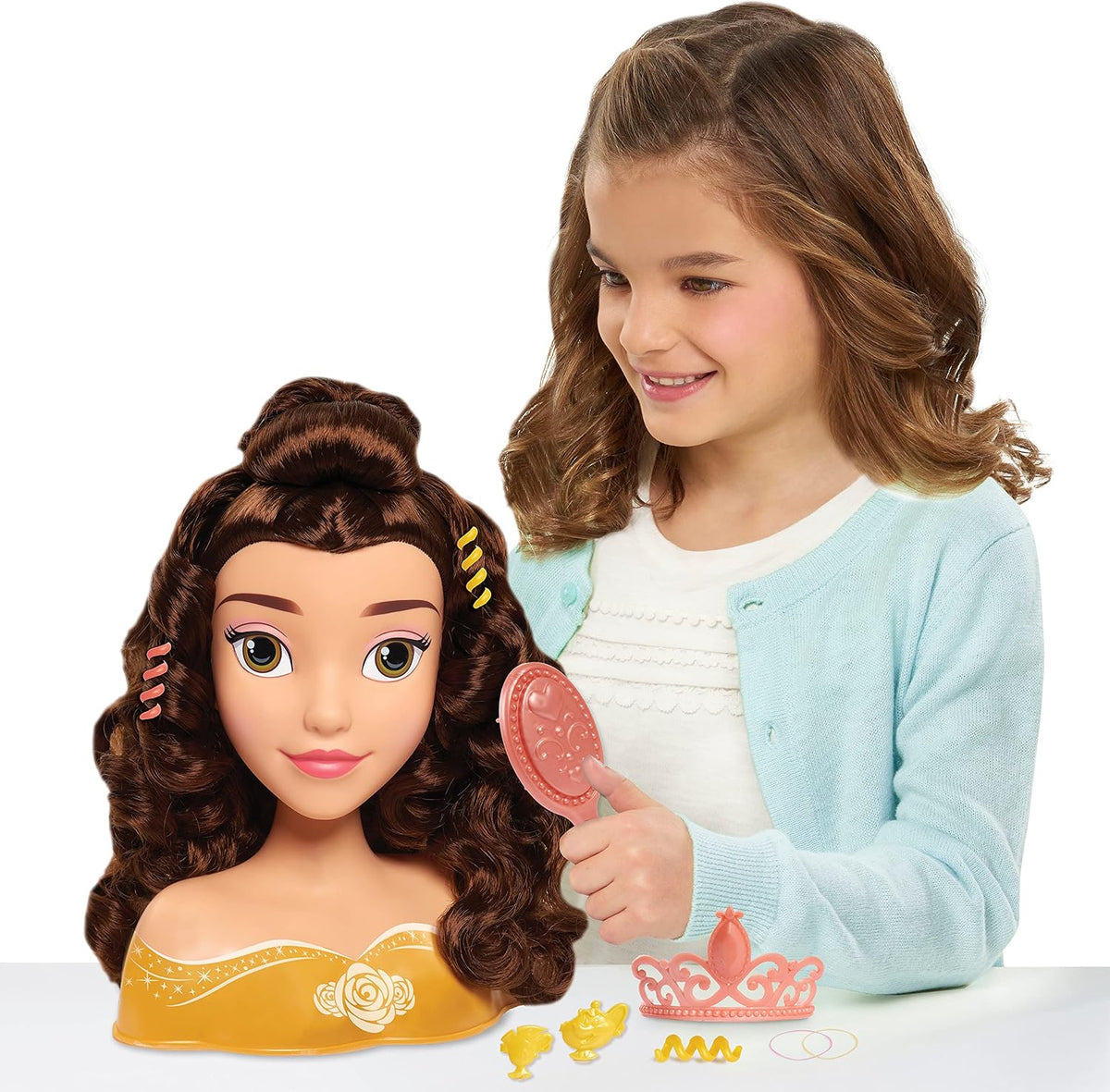Disney Princess Just Play - Cabeza de peinado Belle, cabello castañ...