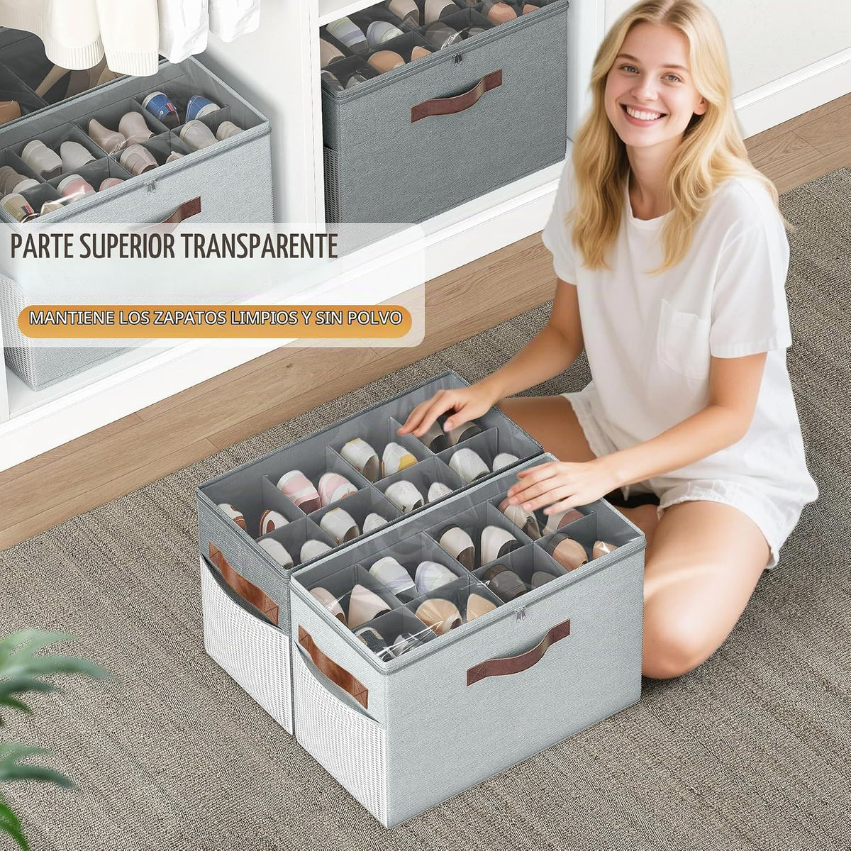 Paquete de 2 organizadores de zapatos para armario, almacenamiento...