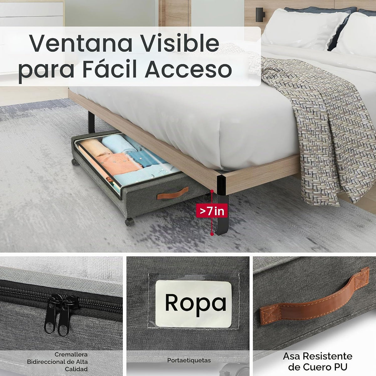 Yecaye Almacenamiento debajo de la cama con ruedas, paquete de 4 un...