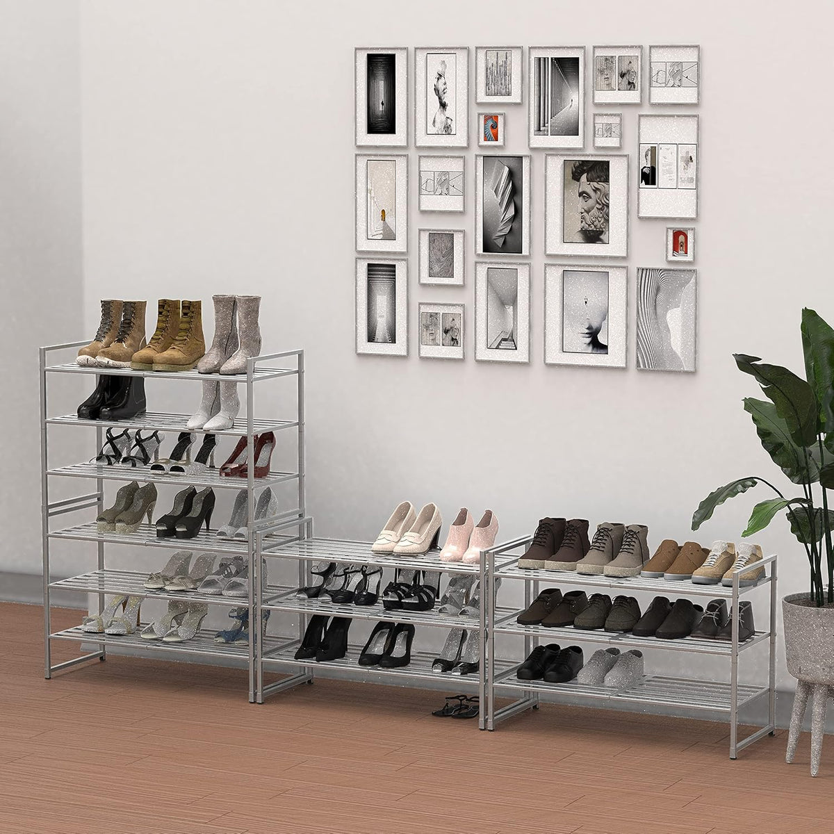 Simple Houseware Zapatero apilable con panel de metal de 3 niveles...