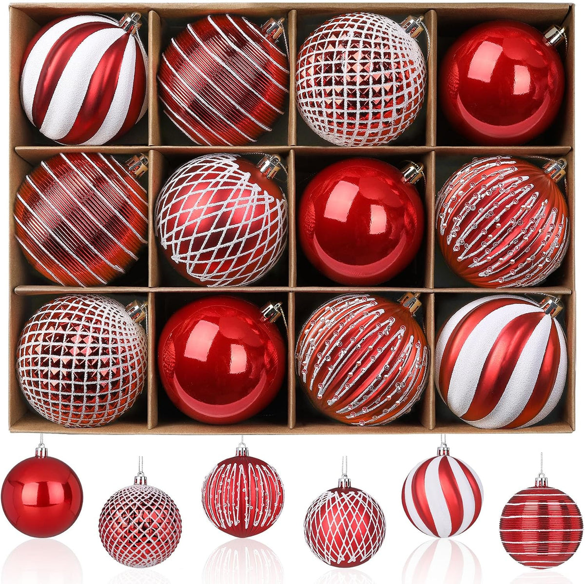 SHareconn - Esferas de Navidad, 12 piezas, 80 mm, plástico inastill...