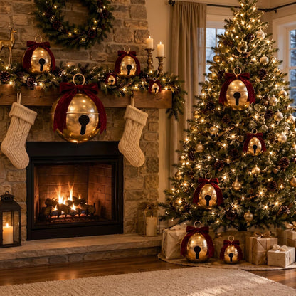 7 bolas inflables de Navidad con lazos de terciopelo, cascabeles gi...