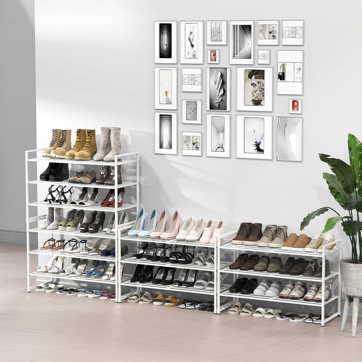 Simple Houseware Zapatero apilable con panel de metal de 3 niveles...