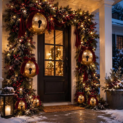 7 bolas inflables de Navidad con lazos de terciopelo, cascabeles gi...