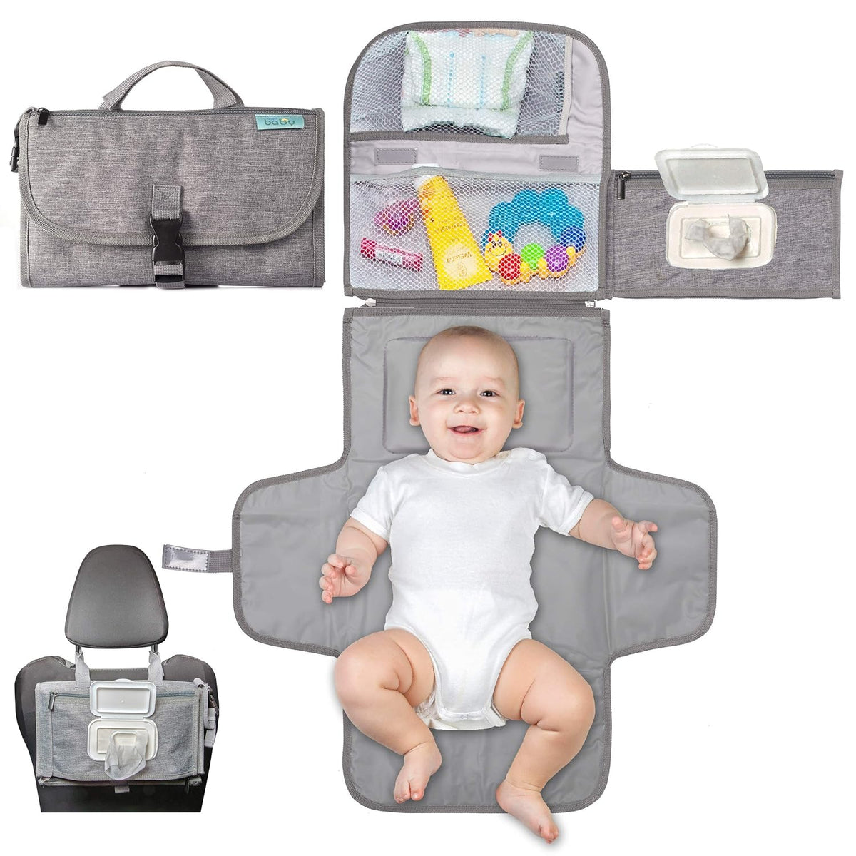 Kopi Baby Cambiador de pañales portátil con bolsillo para toallitas...