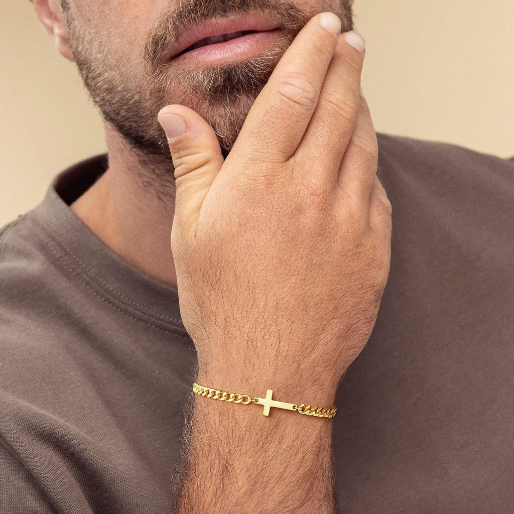 M MOOHAM Pulsera de cruz chapada en oro\/plata de 14 quilates para...