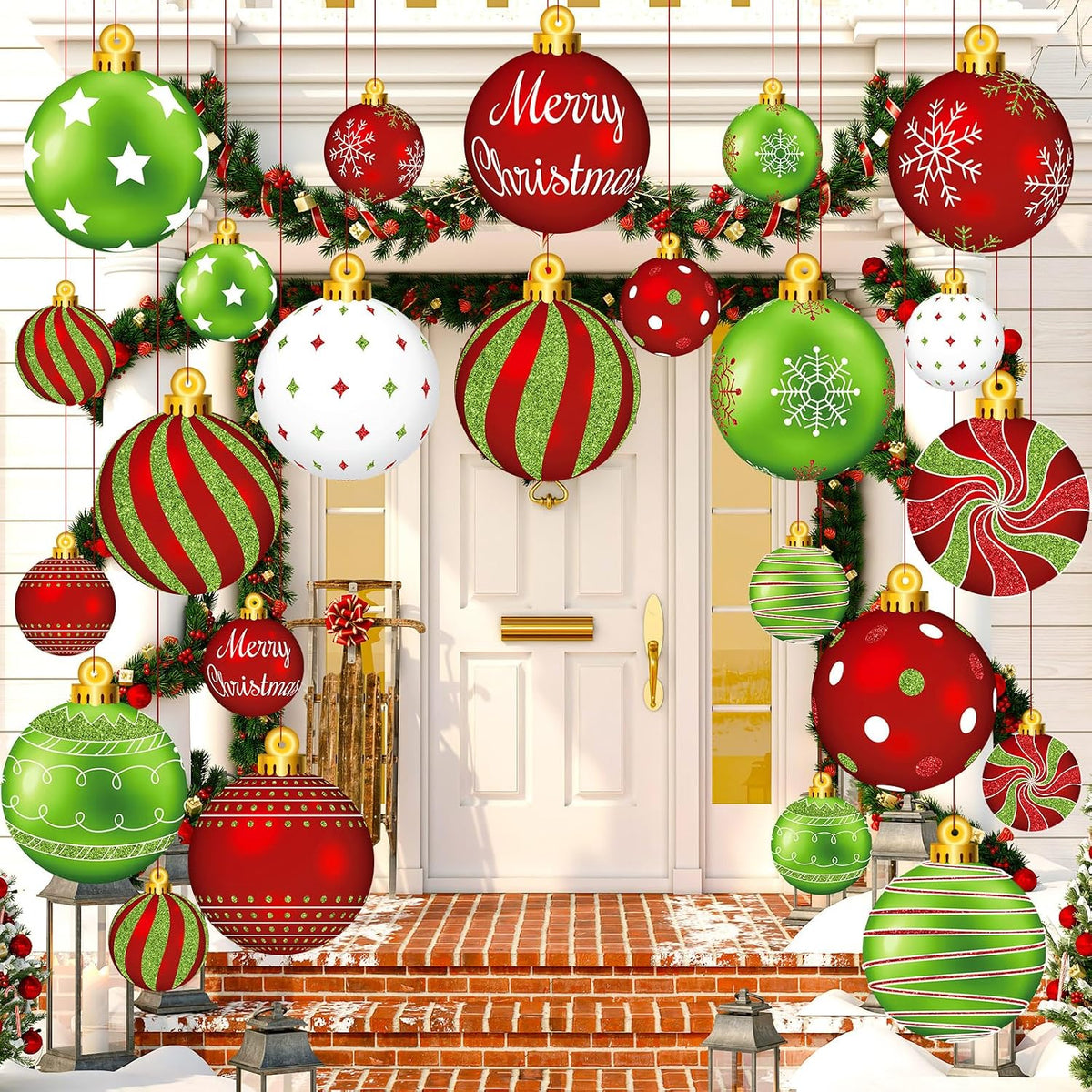 Huwena 24 piezas de decoraciones navideñas para exteriores, adornos...
