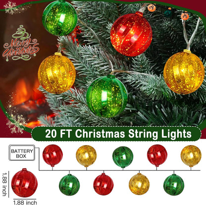 Tira de luces de bolas de Navidad de 20 pies, 30 LED, funciona con...