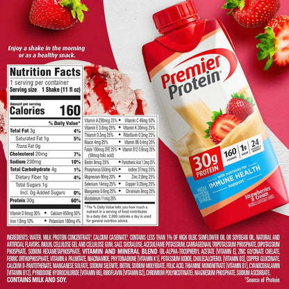 Premier Protein Batido, fresas y crema, 1.06 oz de proteína, sin az...