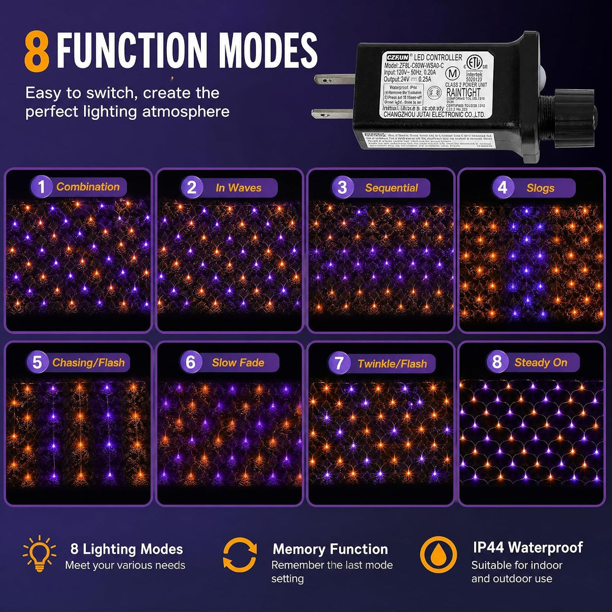 Dazzle Bright 360 luces LED de red de Halloween, 12 pies x 5 pies,...