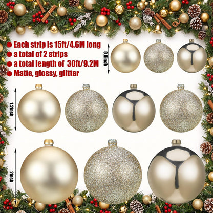 Yuxung 2 guirnaldas de adornos de bola de Navidad de 15 pies, oro c...