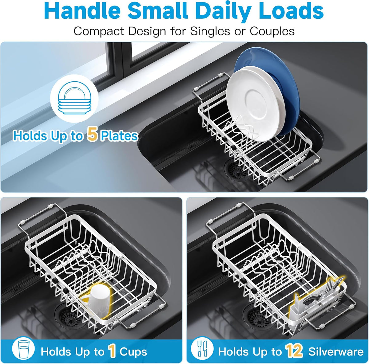 JASIWAY Mini escurridor de platos blanco sobre el fregadero para |...