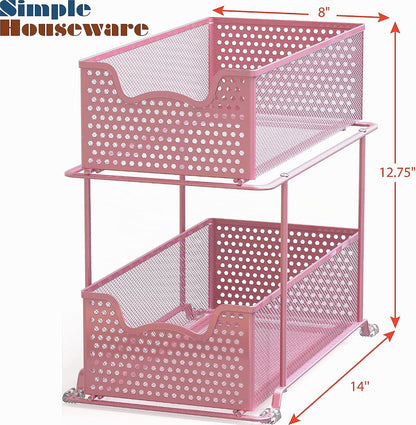 Simple Houseware Cajón organizador de 2 niveles, color rosa