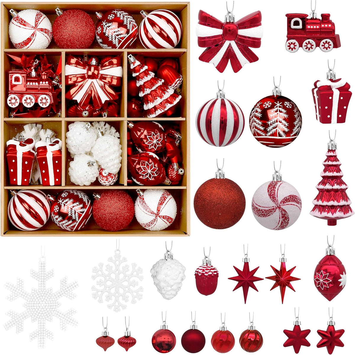Alupssuc - Juego de 82 bolas de Navidad clásicas, color rojo y blan...