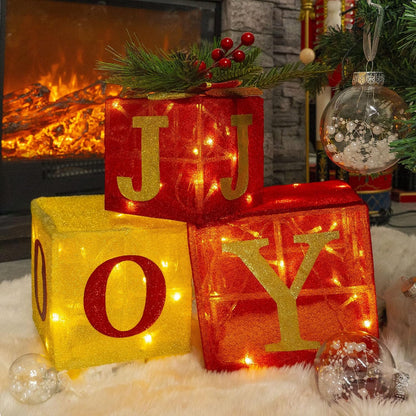 Hourleey Juego de 3 cajas de regalo iluminadas de Navidad, 60 luces...