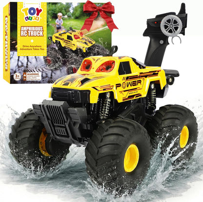 TOY Life Anfibio RC Monster Truck, spray de niebla y luces, amarill...