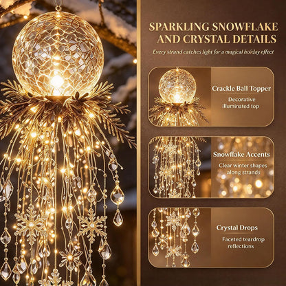 Luz de Navidad en cascada de cristal, copo de nieve colgante y deco...
