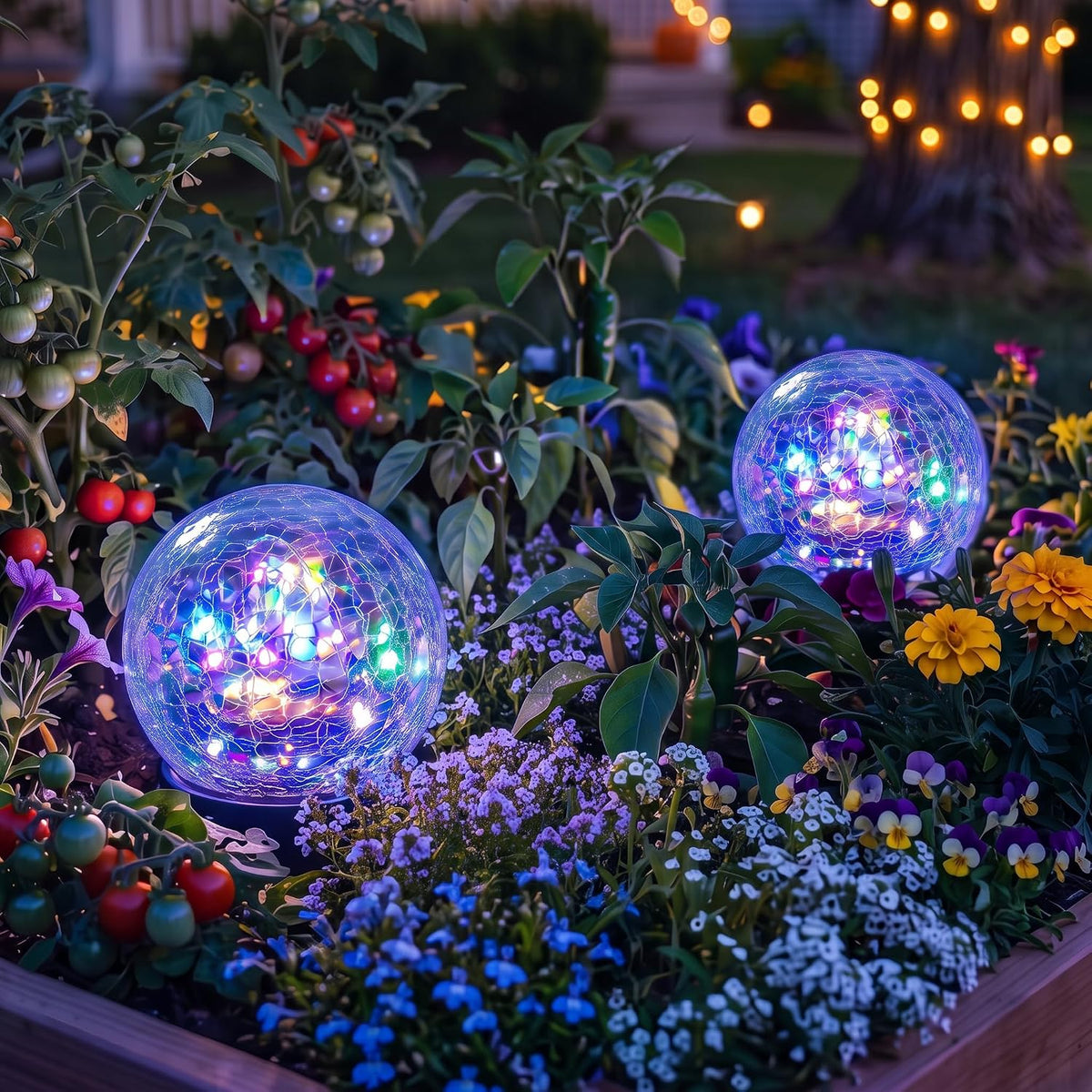 GVSHINE Paquete de 2 luces de bola de vidrio agrietado multicolor d...