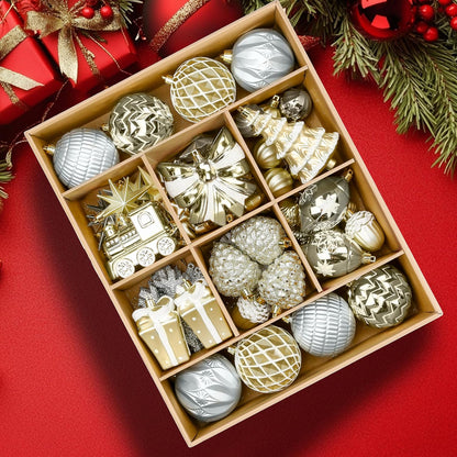 Alupssuc - Juego de 82 bolas de Navidad clásicas, color blanco y do...