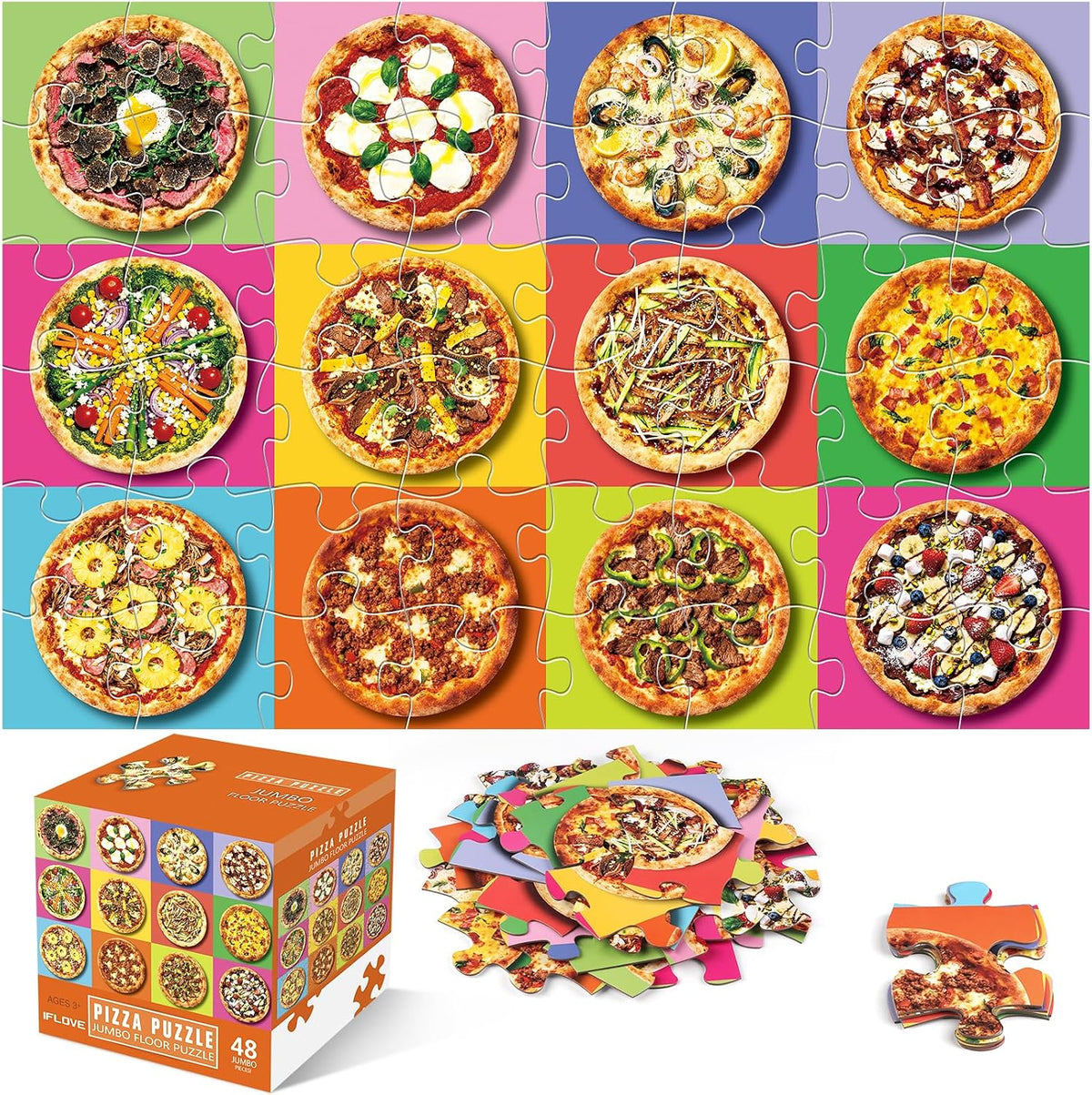 Rompecabezas de piso jumbo para niños, rompecabezas de pizza de 48...